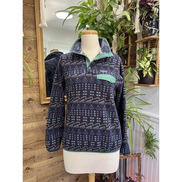 Patagonia M Synchilla Snap-T Fleece Wild Roots New Navy Blue Geometric Spring 21 - Picture 1 of 7